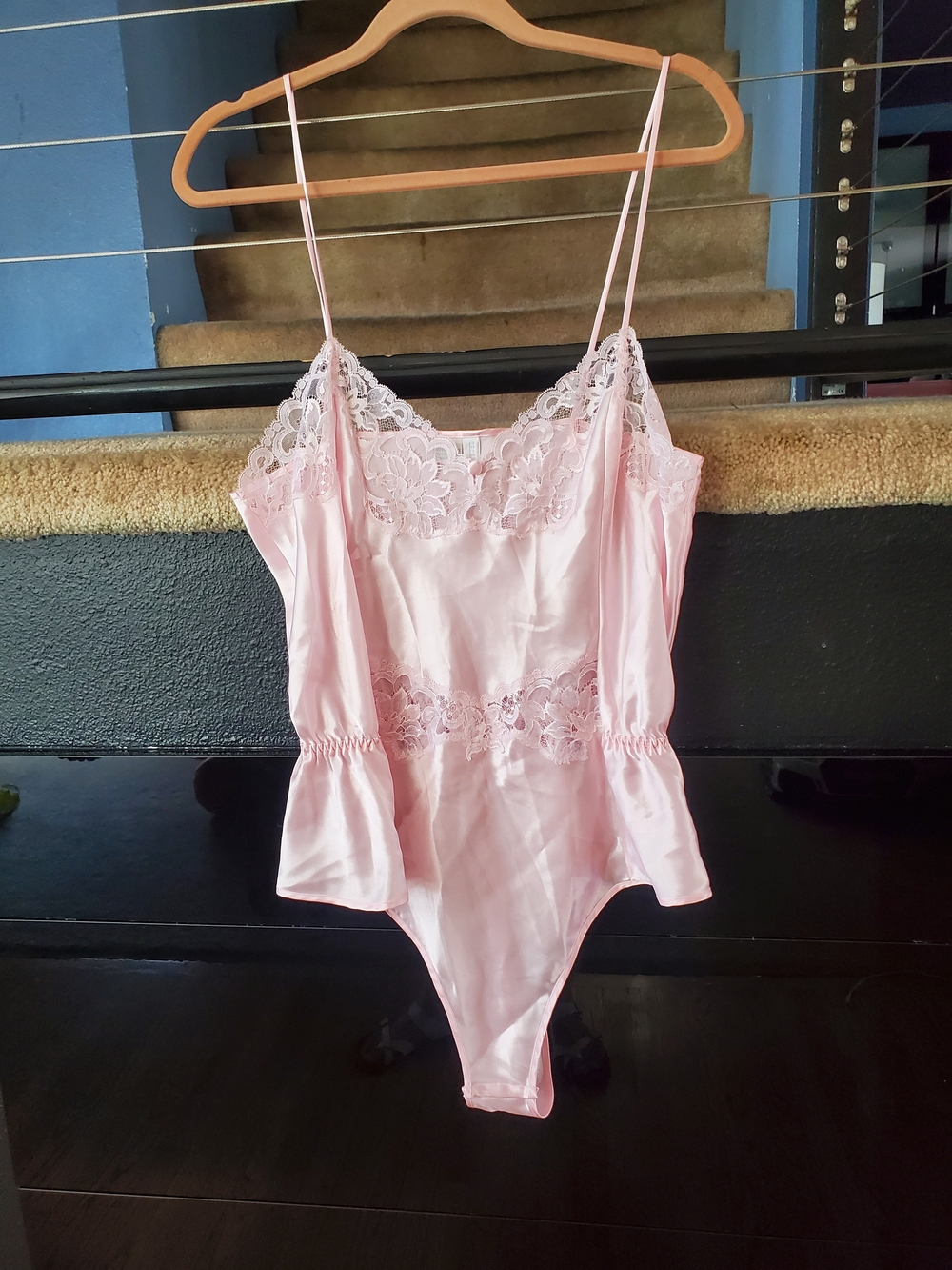 Nordstrom Pink Satin Lace-Trim Chemise Bodysuit
